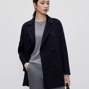 Women's Wool Cashmere Blend single breasted navy coat